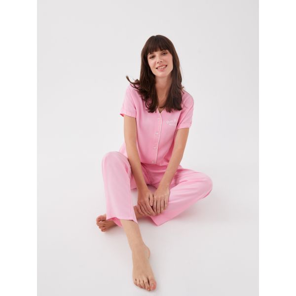 V-Neck Printed Short Sleeve Women's Pajamas Set