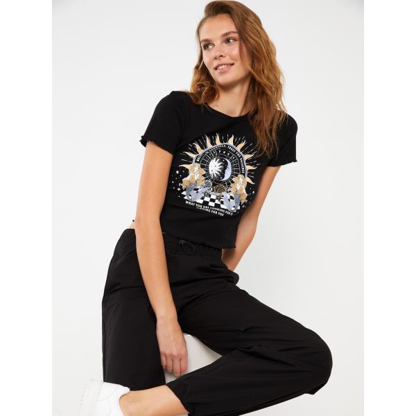 Crew Neck Printed Short Sleeve Women's Crop