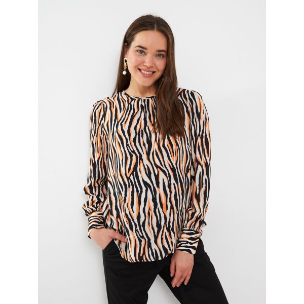 Crew Neck Patterned Long Sleeve Maternity Blouse