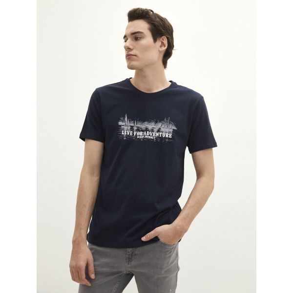 Crew Neck Short Sleeve Printed Combed Cotton Men's T-shirt