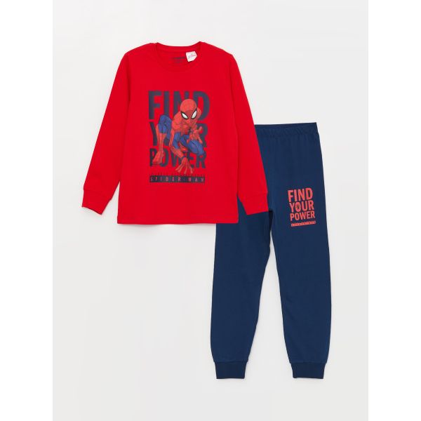 Crew Neck Spiderman Printed Long Sleeve Boy Pajama Set