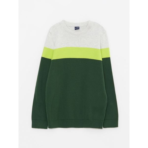 Crew Neck Long Sleeve Boy Tricot Sweater with Color Block