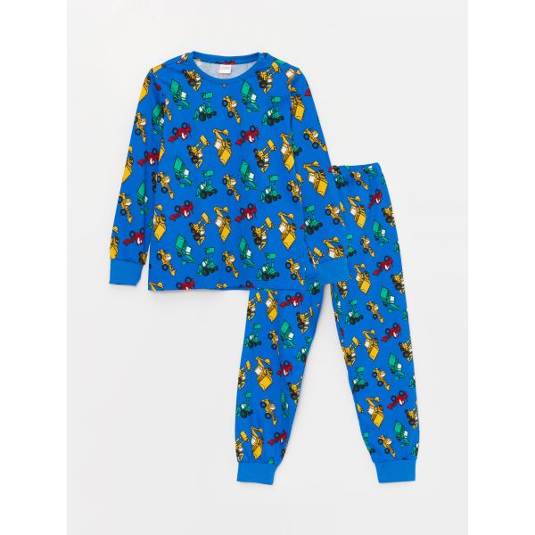 Crew Neck Printed Long Sleeve Boy Pajama Set