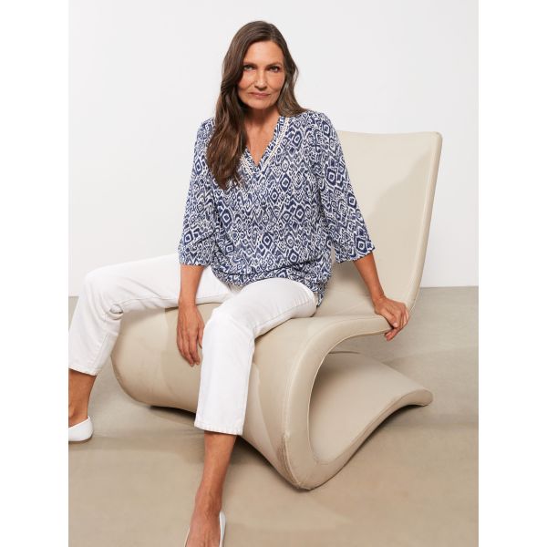 V Neck Patterned Viscose Women's Blouse