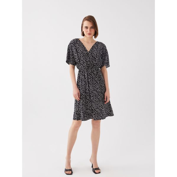 V Neck Polka Dot Short Sleeve Women's Dress