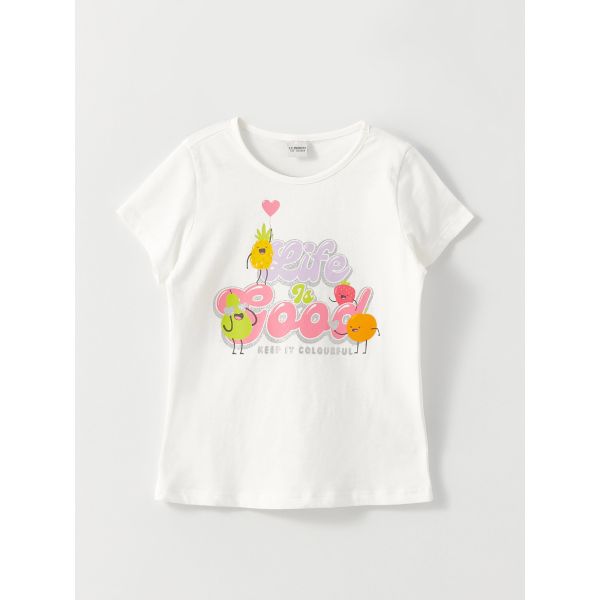 Crew Neck Short Sleeve Printed Girl's T-Shirt