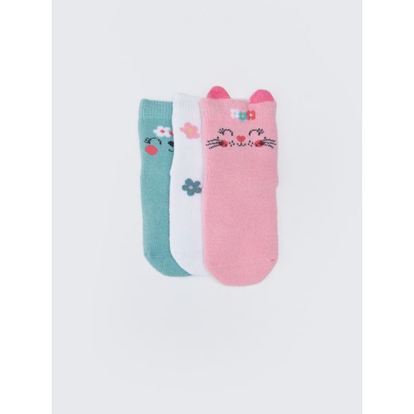 Patterned Baby Girl Towel Socket Socks 3-Pack