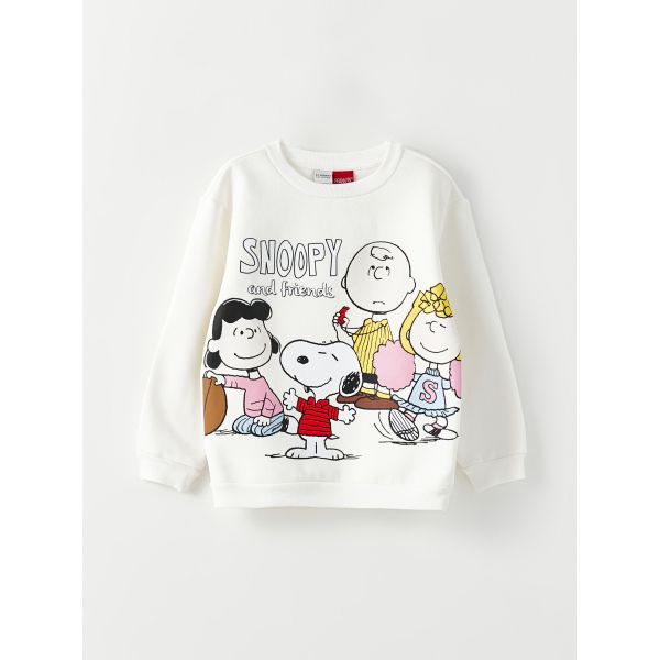 Crew Neck Snoopy Printed Long Sleeve Girls' Sweatshirt