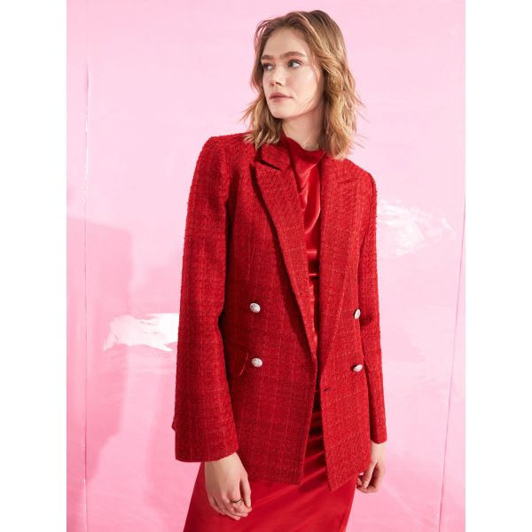 Self Patterned Long Sleeve Women's Blazer Jacket