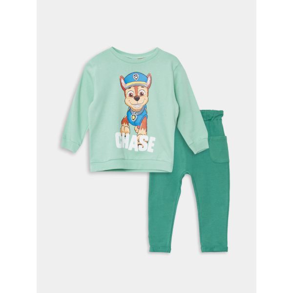 Crew Neck Long Sleeve Paw Patrol Printed Baby Boy Sweatshirt and Trousers 2-Pack Set