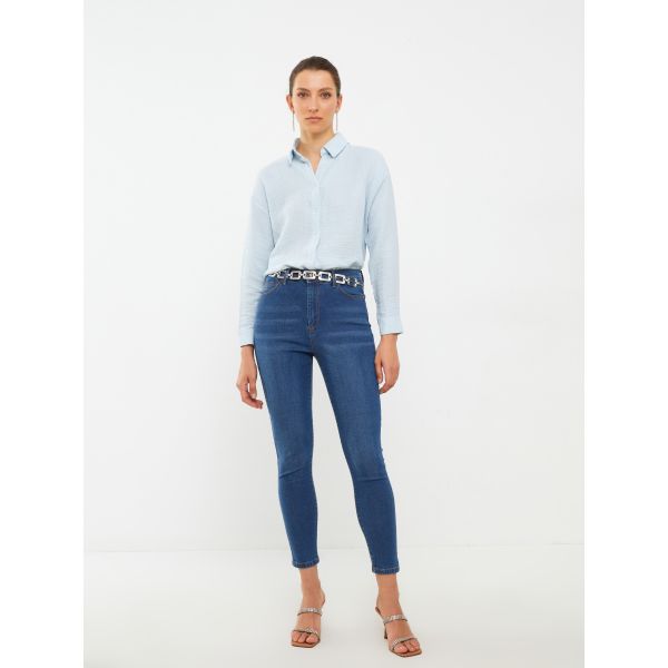 Skinny Fit Regular Pocket Detailed Women's Denim Trousers