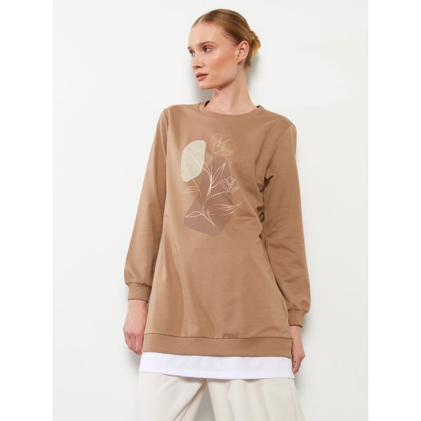 Crew Neck Printed Long Sleeve Women's Tunic