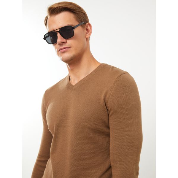 V Neck Long Sleeve Men's Knitwear Sweater