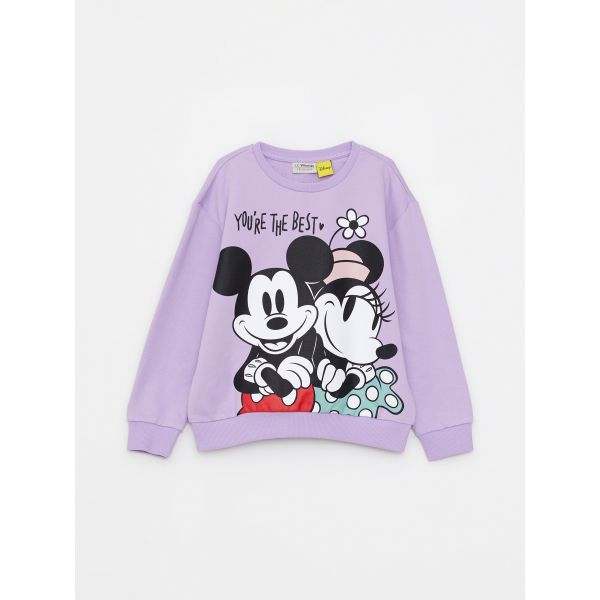 Crew Neck Minnie and Mickey Mouse Printed Long Sleeve Girl Sweatshirt