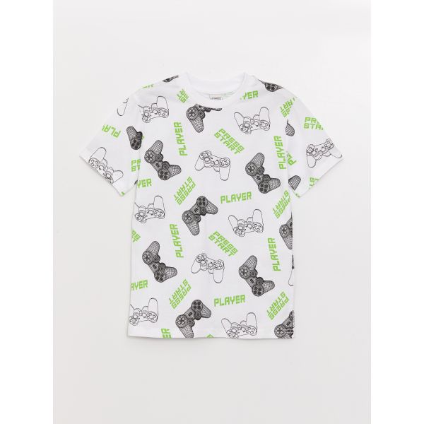 Crew Neck Patterned Short Sleeve Boy T-Shirt