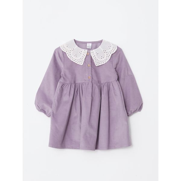 Bebe Collar Long Sleeve Baby Girl Velvet Dress