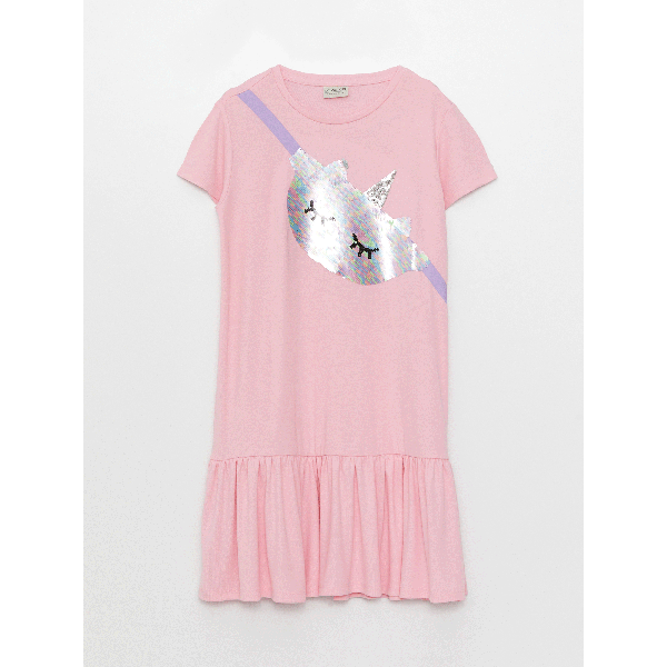 Crew Neck Two Way Sequined Short Sleeve Girls Dress