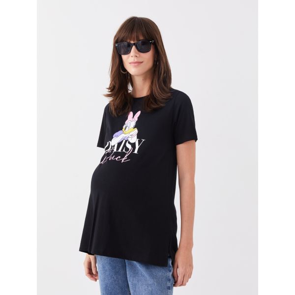 Crew Neck Daisy Duck Printed Short Sleeve Maternity T-Shirt