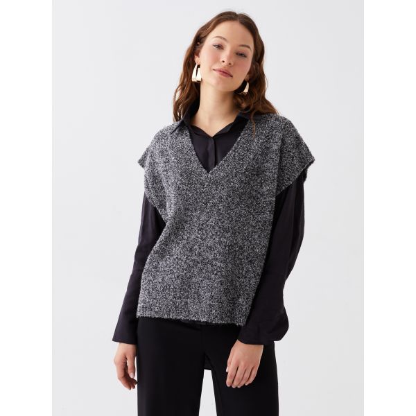 V-Neck Plain Oversize Women's Knitwear Sweater