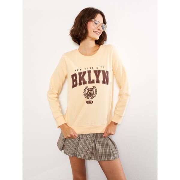 Crew Neck Printed Long Sleeve Women's Sweatshirt