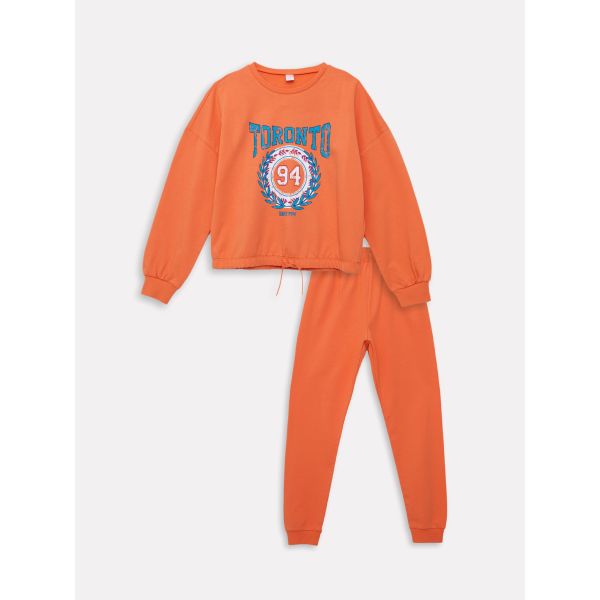 Crew Neck Printed Long Sleeve Girl Pajama Set