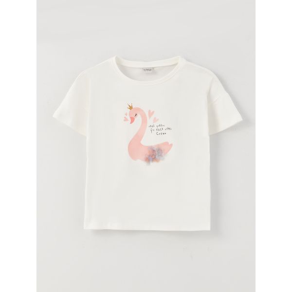 Crew Neck Printed Short Sleeve Girl T-shirt