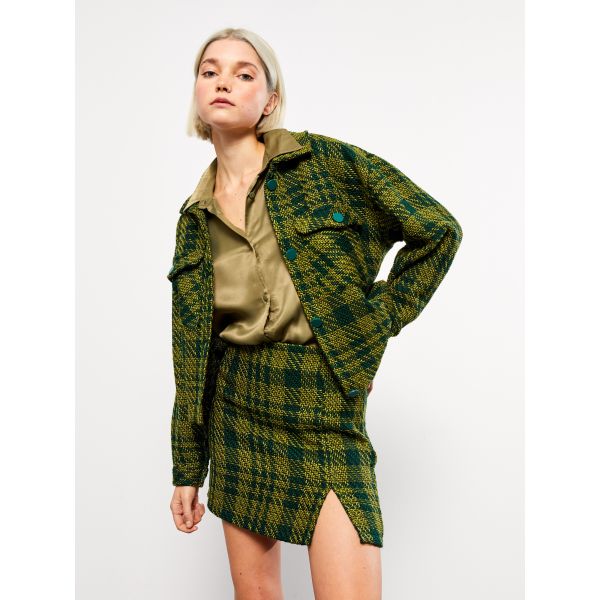 Zippered Waist Plaid A-Line Tweed Women's Skirt