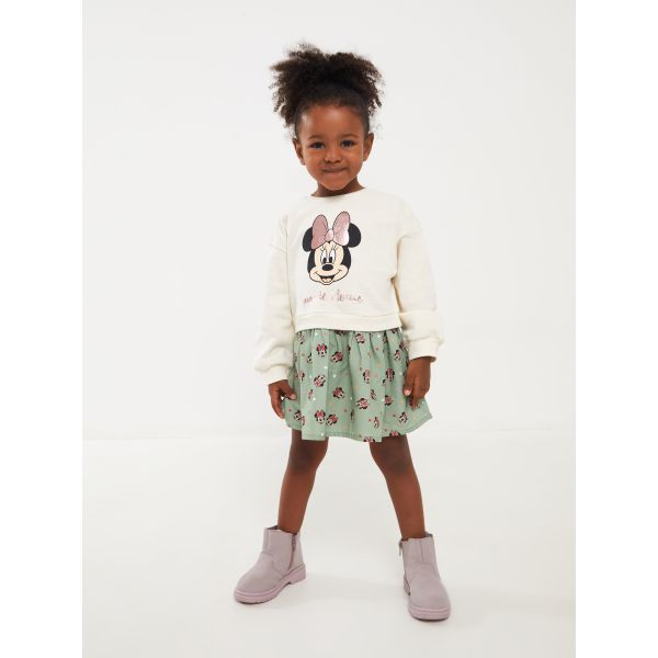 Crew Neck Minnie Mouse Printed Baby Girl Dress