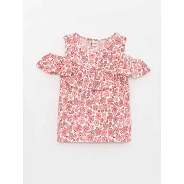 Crew Neck Patterned Short Sleeve Girl T-Shirt