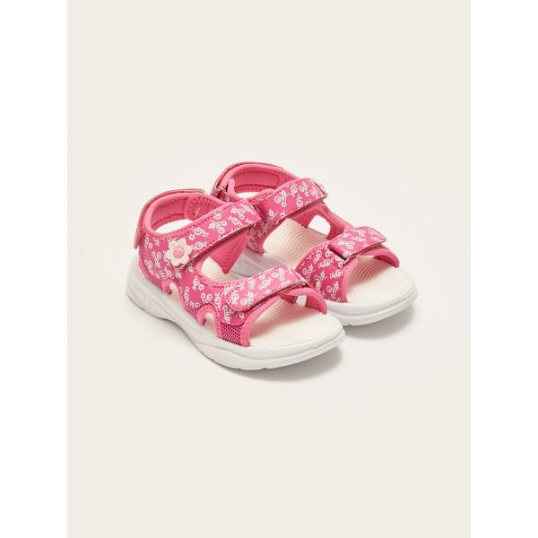 Double Band Patterned Hook and Loop Girls' Sandals