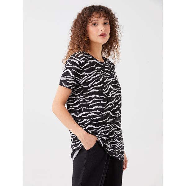 Crew Neck Patterned Short Sleeve Women's T-shirt