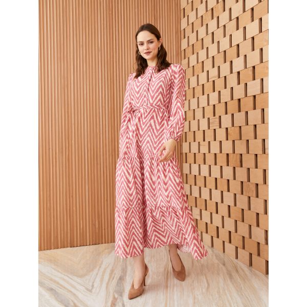 Patterned Long Sleeve Women Dress