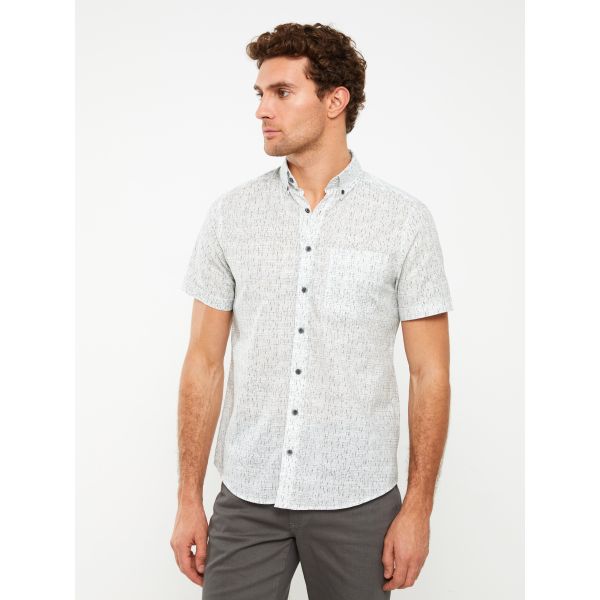 Regular Fit Short Sleeve Patterned Poplin Men's Shirt