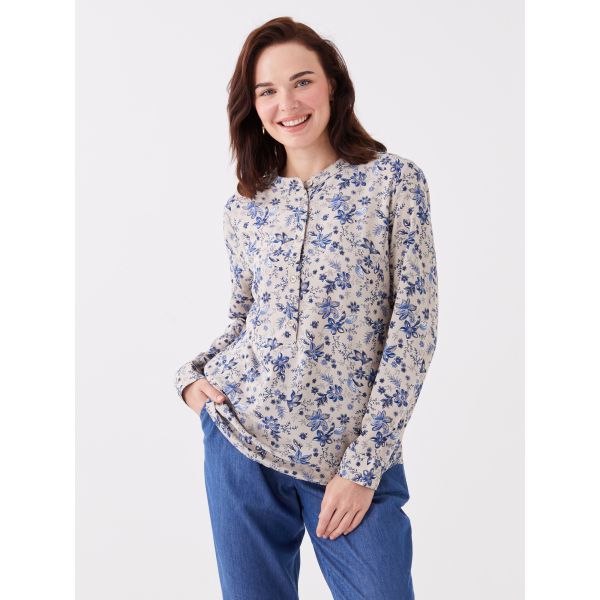 Ladies Collar Floral Long Sleeve Blouse