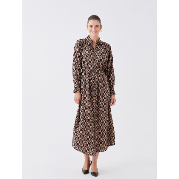 Patterned Long Sleeve Women's Shirt Dress