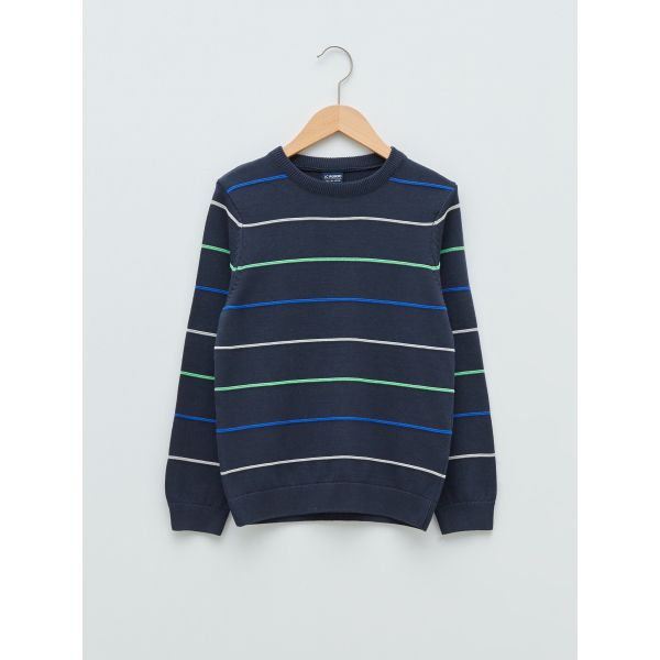 Crew Neck Striped Long Sleeve Boy Thin Tricot Sweater