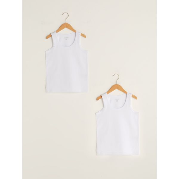 Crew Neck Basic Cotton Boy Undershirt 2 Pieces