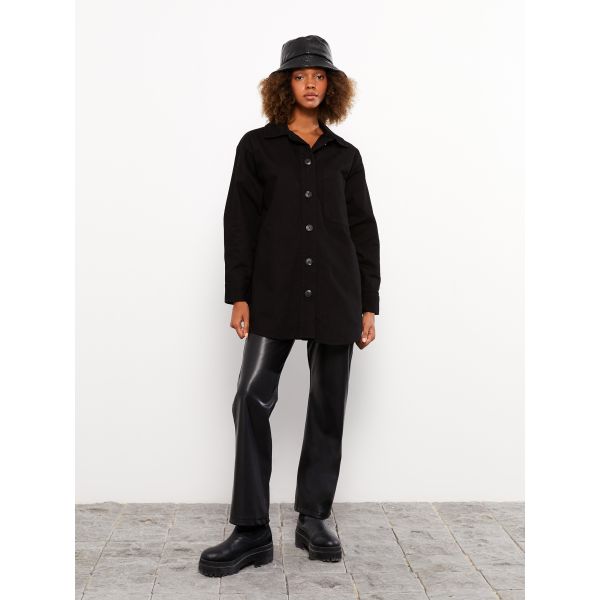 Straight Long Sleeve Oversize Gabardine Women Shirt Jacket