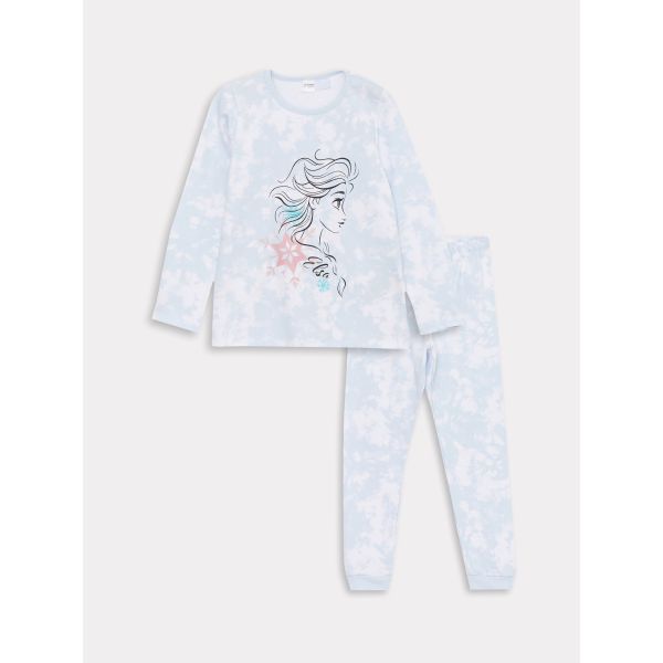 Crew Neck Elsa Printed Long Sleeve Girl Pajama Set