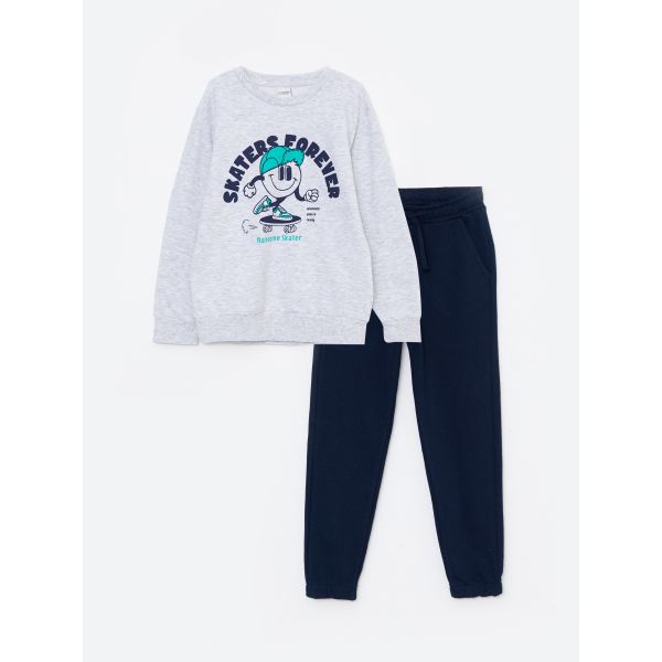 Crew Neck Printed Long Sleeve Boy Sweatshirt and Sweatpants