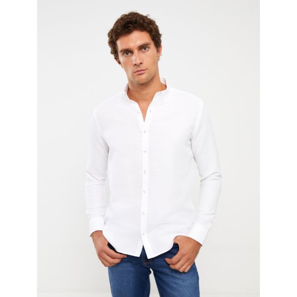 Slim Fit Long Sleeve Dobby Weave Men's Shirt