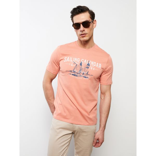 Crew Neck Short Sleeve Printed Combed Cotton Men's T-shirt