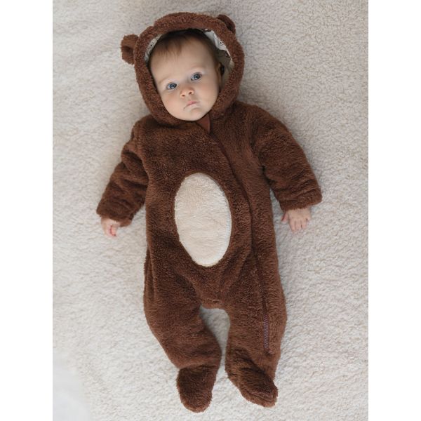 Hooded Long Sleeve Plush Baby Boy Jumpsuit