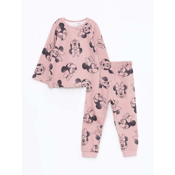 Crew Neck Long Sleeve Minnie Mouse Printed Baby Girl Pajama Set