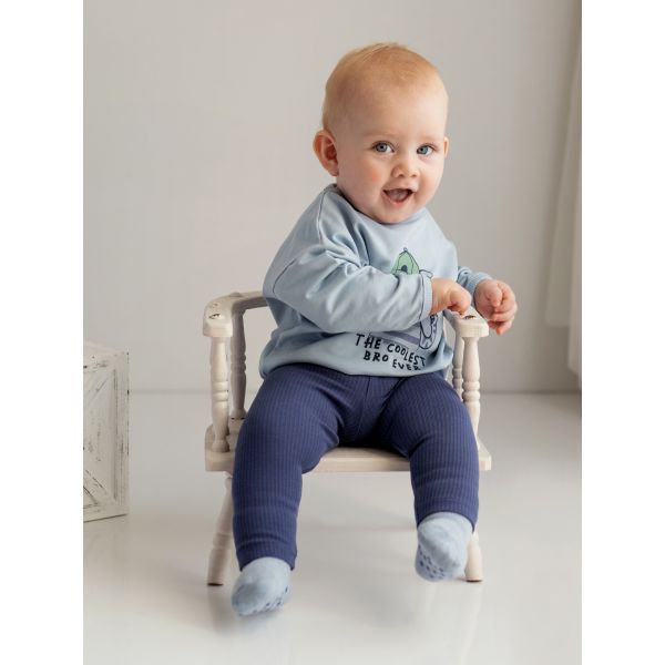 Crew Neck Long Sleeve Printed Baby Boy Sweatshirt and Tights 2-Pack Set