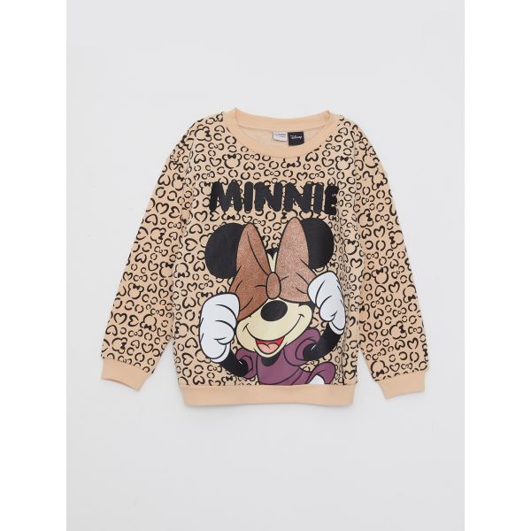 Crew Neck Minnie Mouse Printed Long Sleeve Girl Sweatshirt