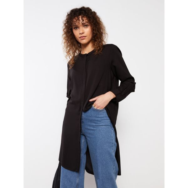 Crew Neck Straight Long Sleeve Viscose Women's Tunic