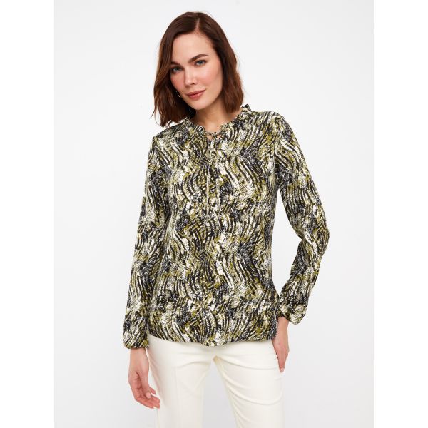 Tie Neck Patterned Long Sleeve Women's Blouse