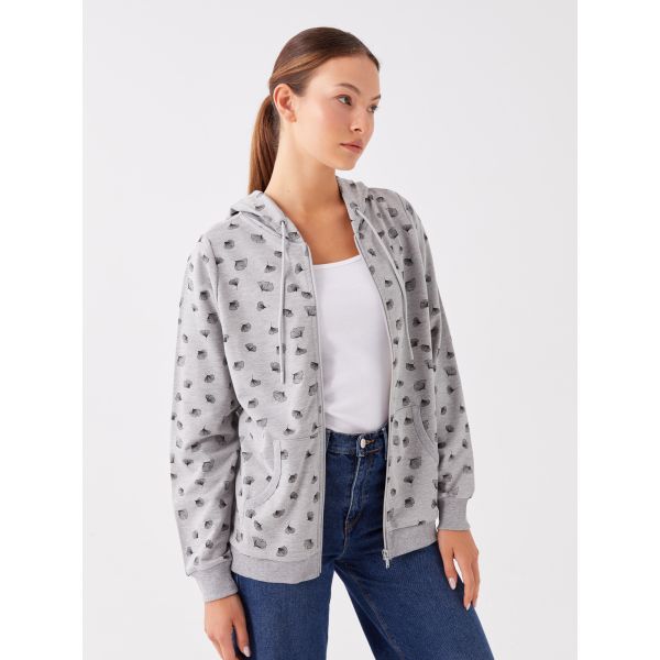 Hooded Polka Dot Long Sleeve Women's Sports Cardigan