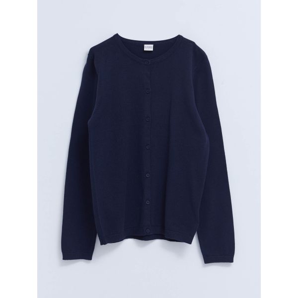 Crew Neck Basic Long Sleeve Girl Tricot Cardigan